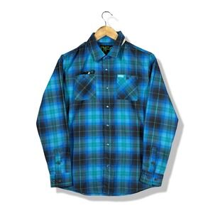 Dixxon Flannel Co Pearl Snap Shirt Youth XL Blue Plaid Outdoor Heavyweight